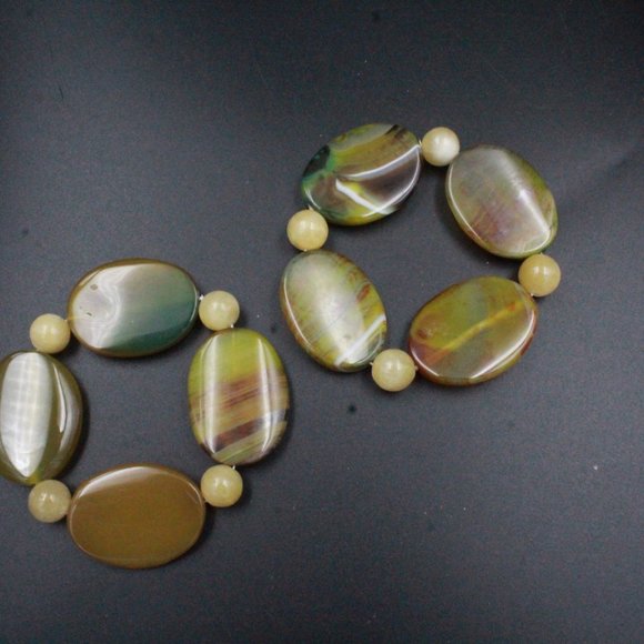 DTR JAY KING YELLOW STRIPES AGATE STONE STRETCH BRACELET - Picture 2 of 5